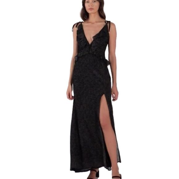 ellejay Dresses & Skirts - ELLEJAY Sonya dress tie ruffle high slit maxi dress